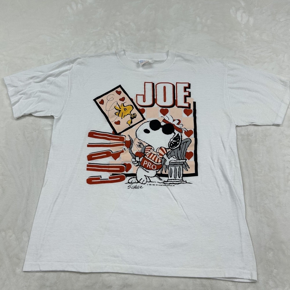 Peanuts T-Shirt Unisex L White Joe Cool Cupid Snoopy Woodstock Vintage 90s